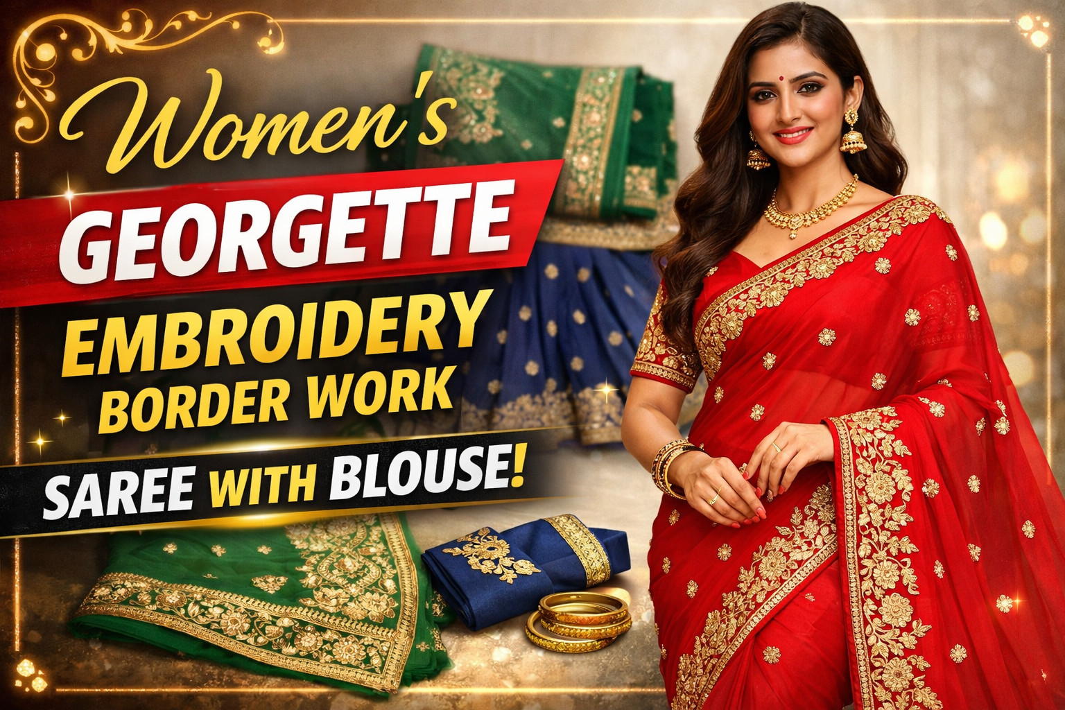 Women's Georgette Embroidery Border Work Saree with Blouse